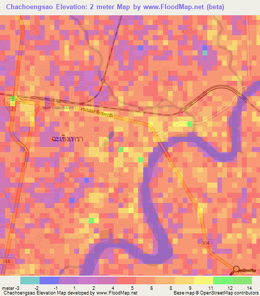 Chachoengsao,Thailand Elevation Map