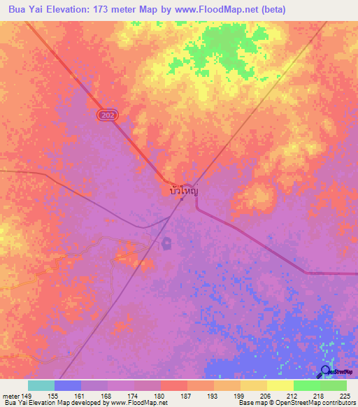 Bua Yai,Thailand Elevation Map