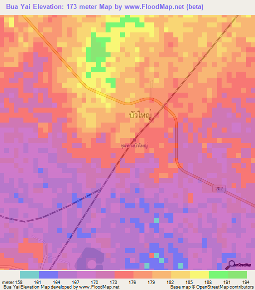 Bua Yai,Thailand Elevation Map