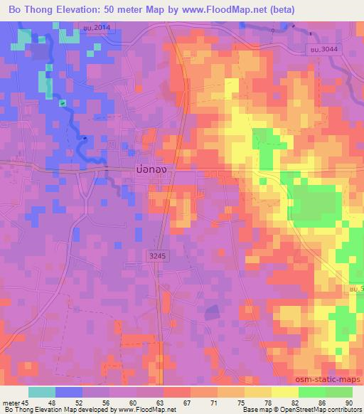 Bo Thong,Thailand Elevation Map