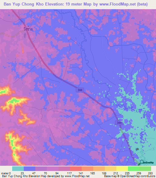 Ban Yup Chong Kho,Thailand Elevation Map