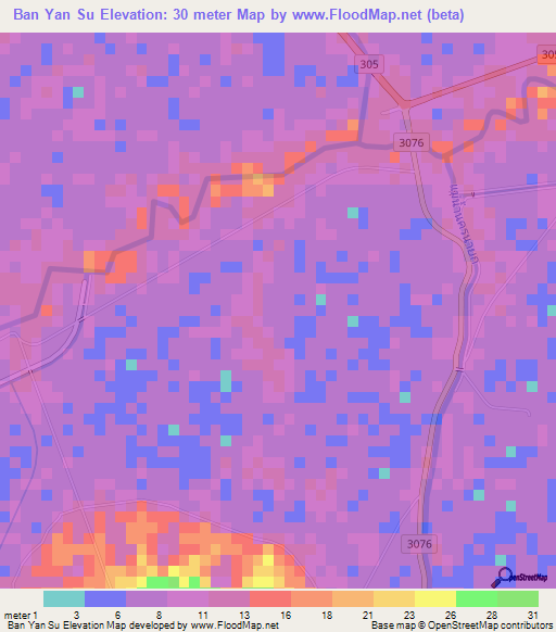 Ban Yan Su,Thailand Elevation Map