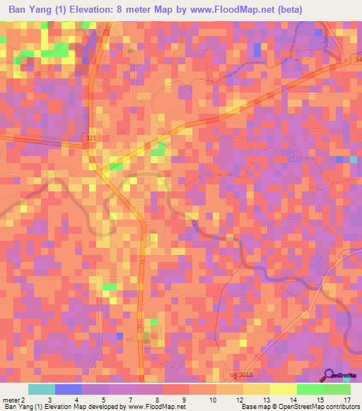 Ban Yang (1),Thailand Elevation Map