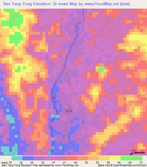 Ban Yang Yong,Thailand Elevation Map