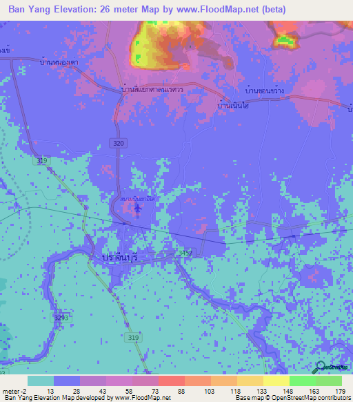Ban Yang,Thailand Elevation Map