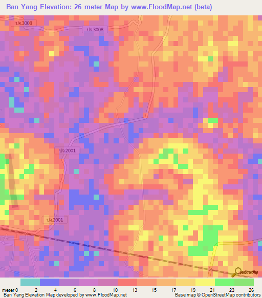 Ban Yang,Thailand Elevation Map
