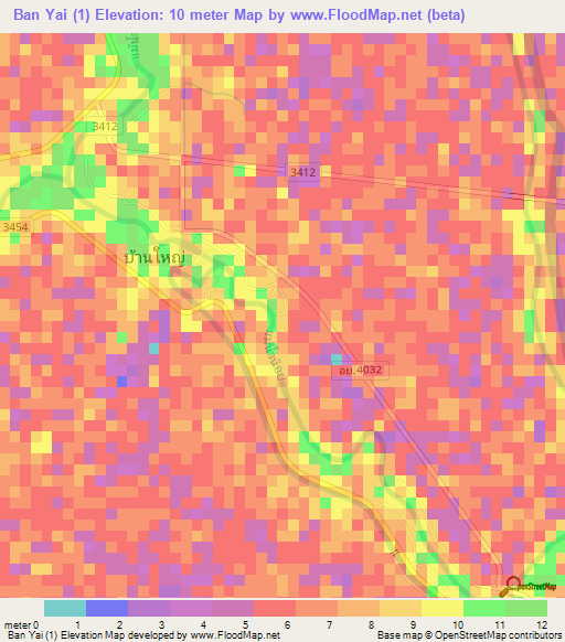 Ban Yai (1),Thailand Elevation Map