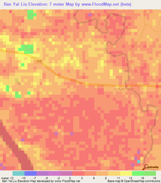 Ban Yai Liu,Thailand Elevation Map