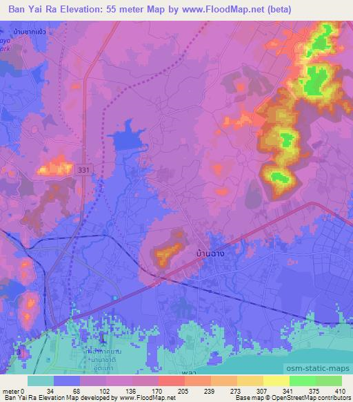 Ban Yai Ra,Thailand Elevation Map