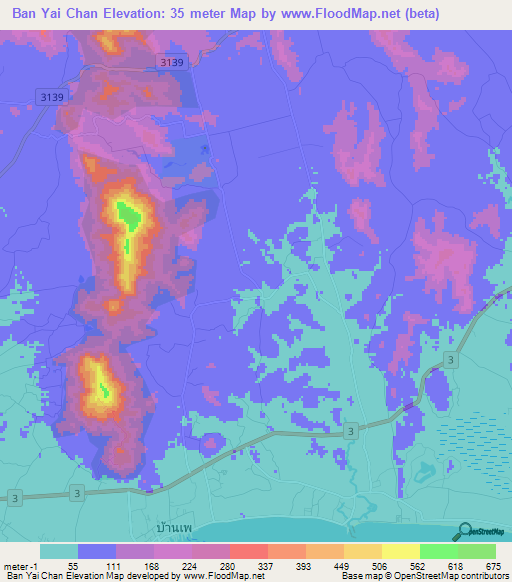 Ban Yai Chan,Thailand Elevation Map