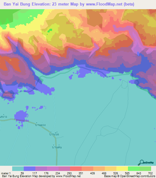 Ban Yai Bung,Thailand Elevation Map
