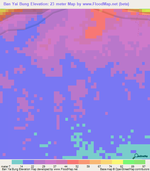 Ban Yai Bung,Thailand Elevation Map