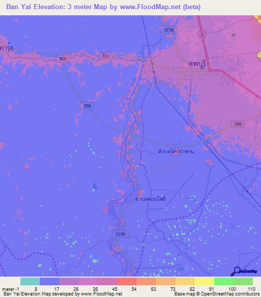 Ban Yai,Thailand Elevation Map