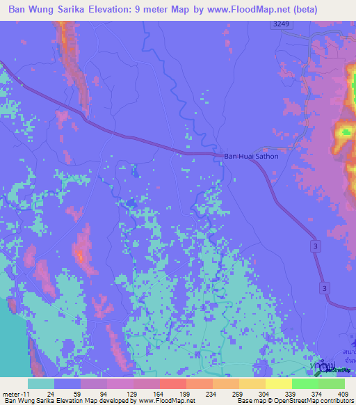 Ban Wung Sarika,Thailand Elevation Map
