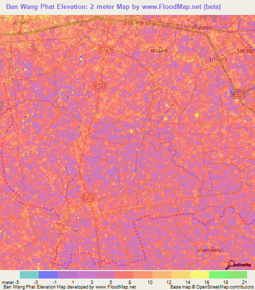 Ban Wang Phat,Thailand Elevation Map