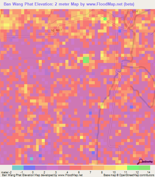 Ban Wang Phat,Thailand Elevation Map