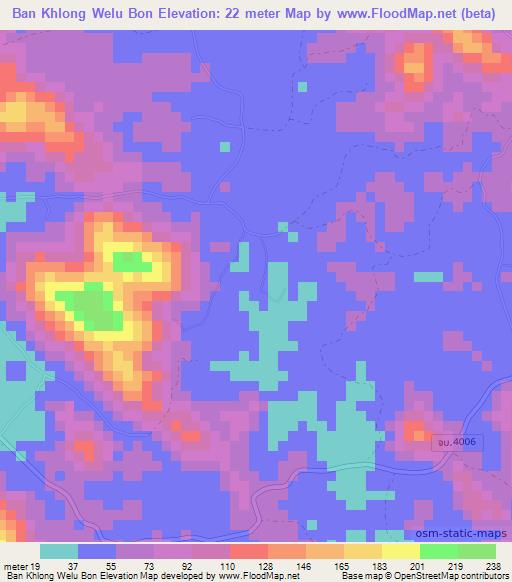 Ban Khlong Welu Bon,Thailand Elevation Map