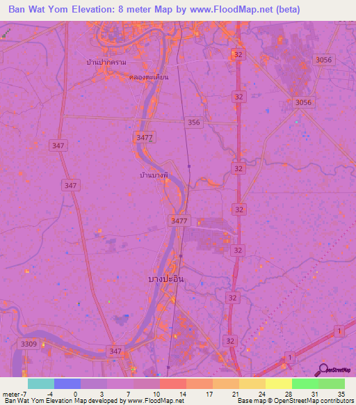 Ban Wat Yom,Thailand Elevation Map