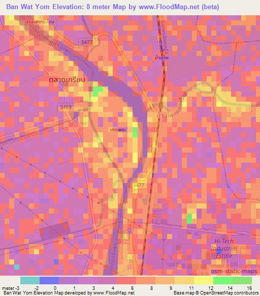 Ban Wat Yom,Thailand Elevation Map