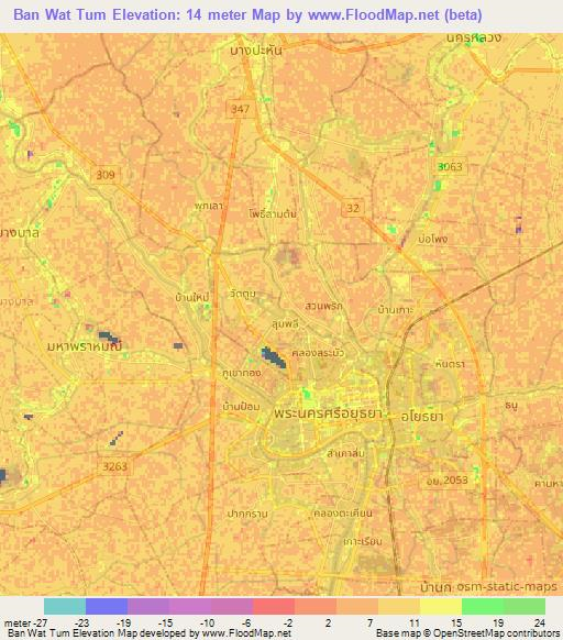 Ban Wat Tum,Thailand Elevation Map