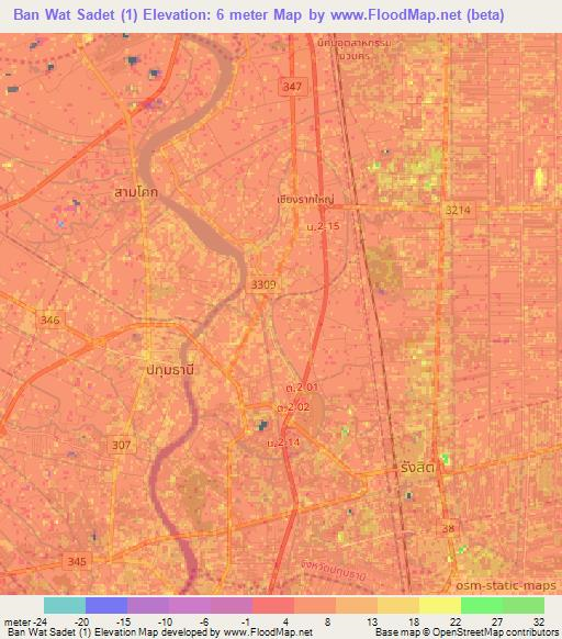 Ban Wat Sadet (1),Thailand Elevation Map