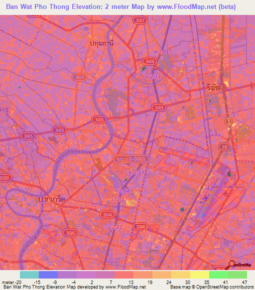 Ban Wat Pho Thong,Thailand Elevation Map