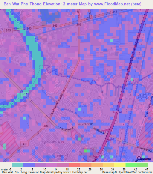 Ban Wat Pho Thong,Thailand Elevation Map