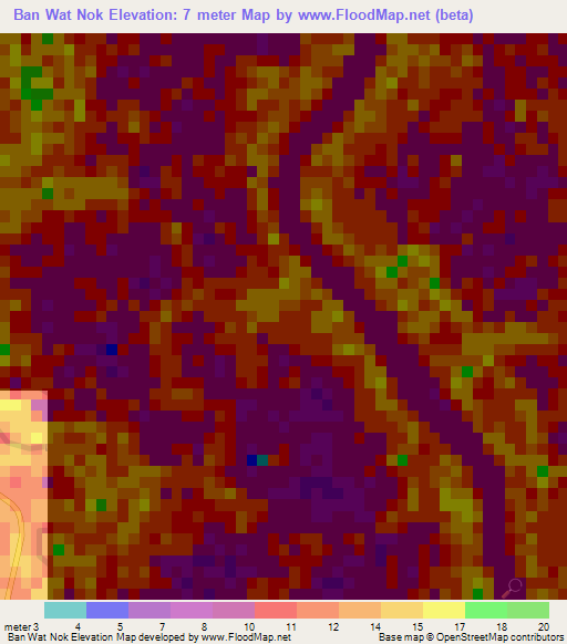 Ban Wat Nok,Thailand Elevation Map