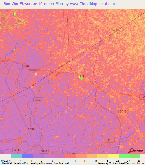 Ban Wat,Thailand Elevation Map