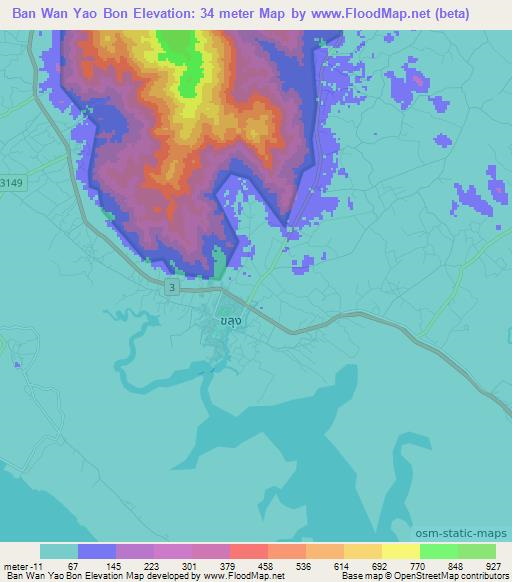 Ban Wan Yao Bon,Thailand Elevation Map