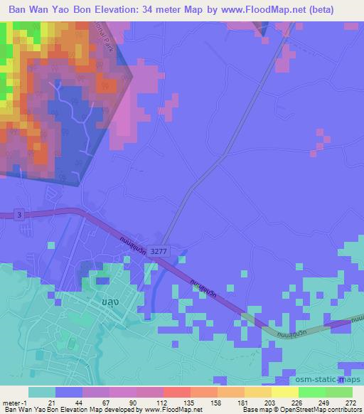 Ban Wan Yao Bon,Thailand Elevation Map