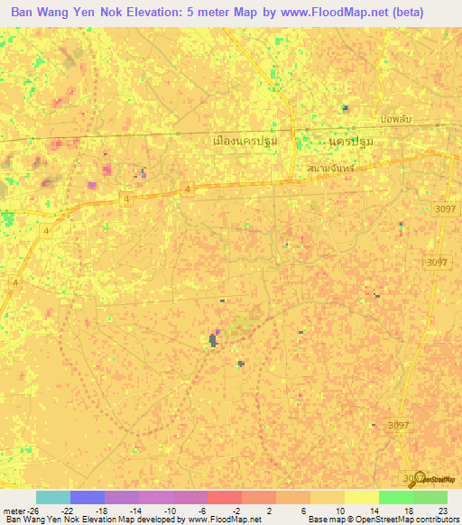Ban Wang Yen Nok,Thailand Elevation Map