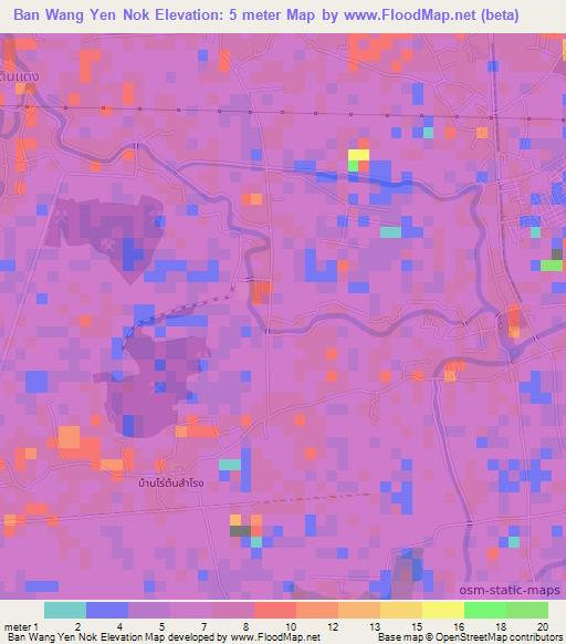 Ban Wang Yen Nok,Thailand Elevation Map
