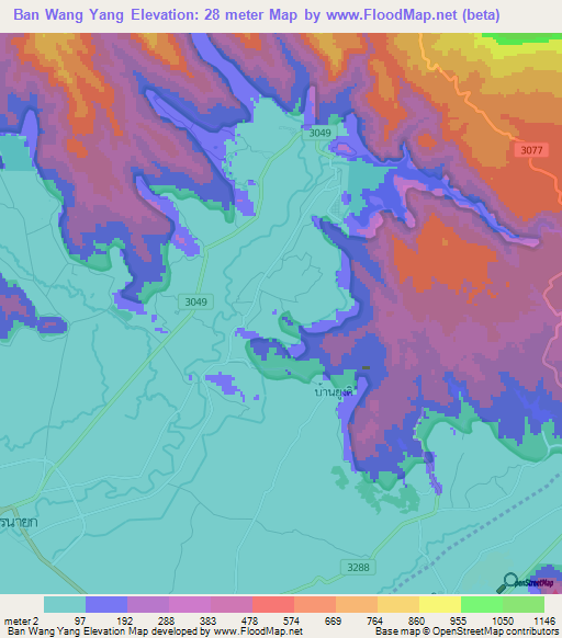 Ban Wang Yang,Thailand Elevation Map