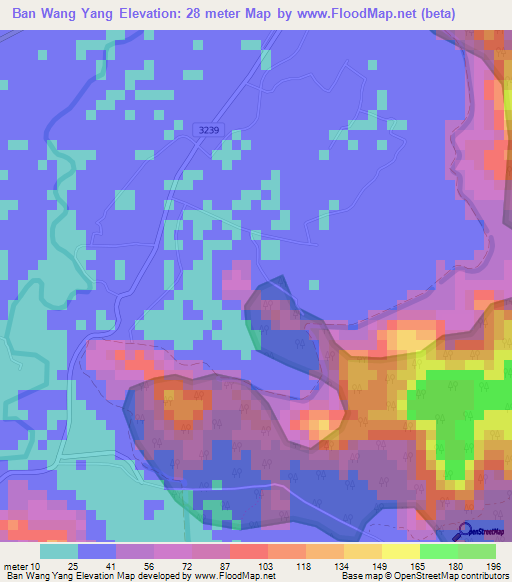 Ban Wang Yang,Thailand Elevation Map