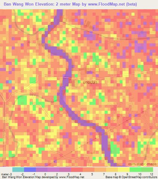 Ban Wang Won,Thailand Elevation Map