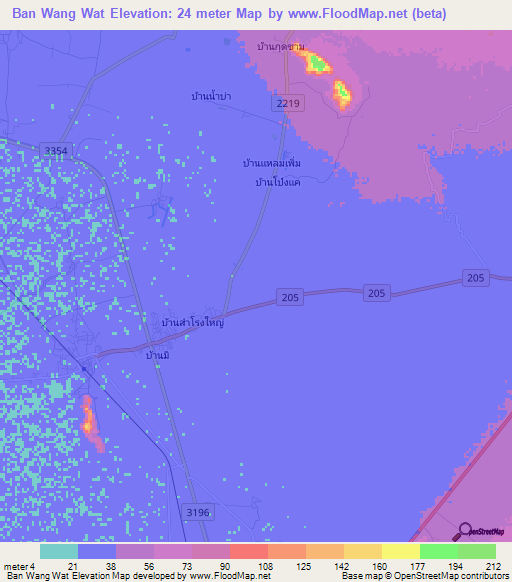 Ban Wang Wat,Thailand Elevation Map