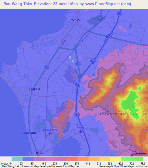 Ban Wang Tako,Thailand Elevation Map