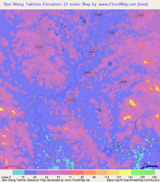 Ban Wang Takhian,Thailand Elevation Map