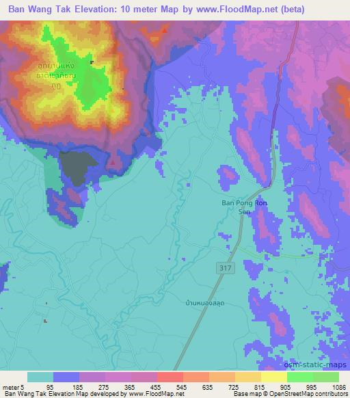 Ban Wang Tak,Thailand Elevation Map