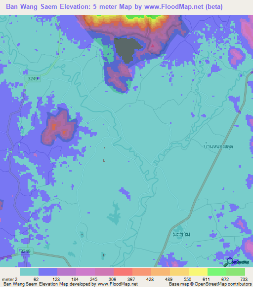 Ban Wang Saem,Thailand Elevation Map