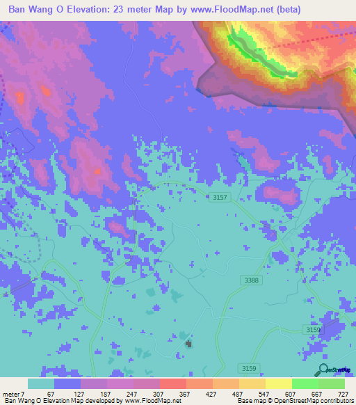Ban Wang O,Thailand Elevation Map