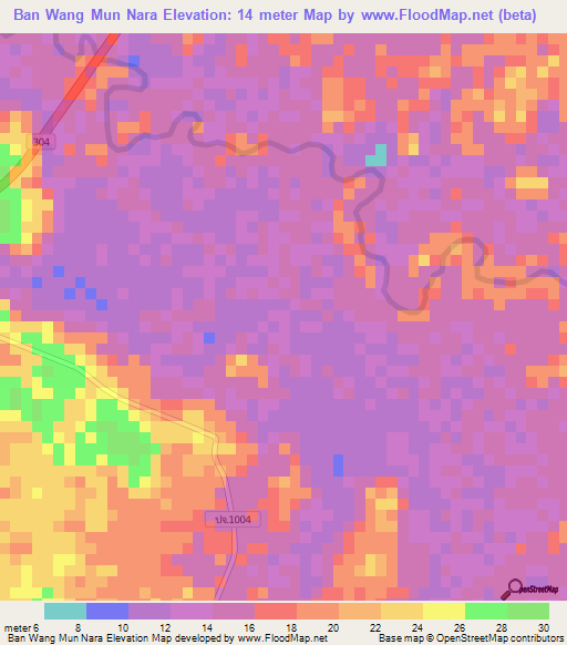 Ban Wang Mun Nara,Thailand Elevation Map