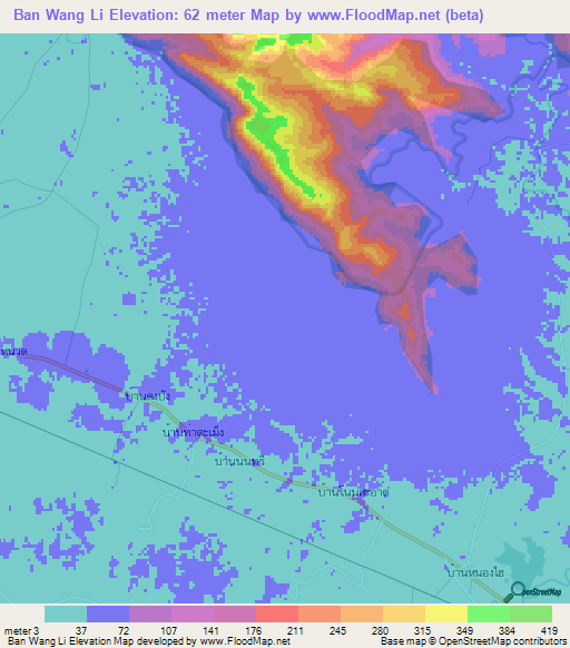 Ban Wang Li,Thailand Elevation Map