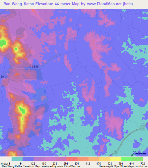 Ban Wang Katha,Thailand Elevation Map