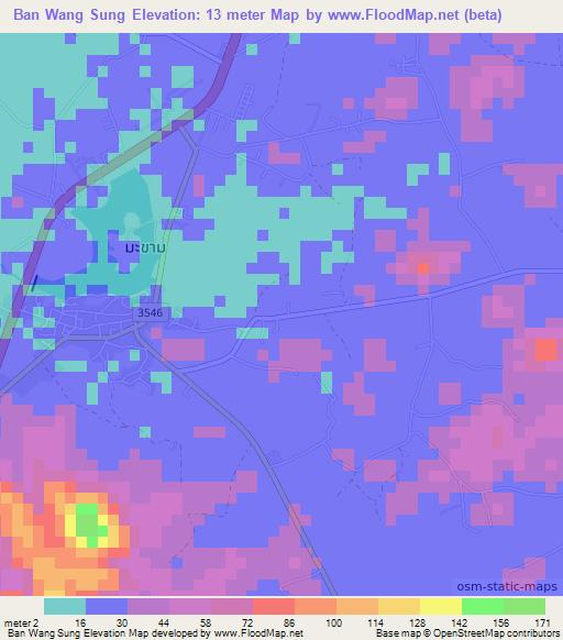 Ban Wang Sung,Thailand Elevation Map