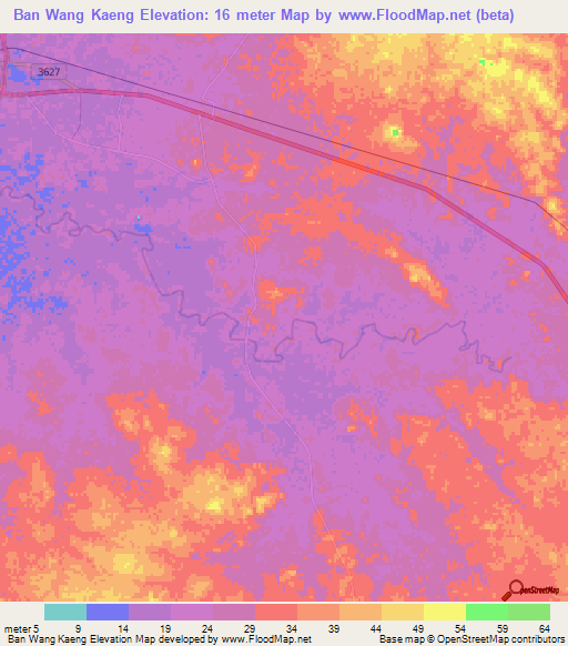 Ban Wang Kaeng,Thailand Elevation Map