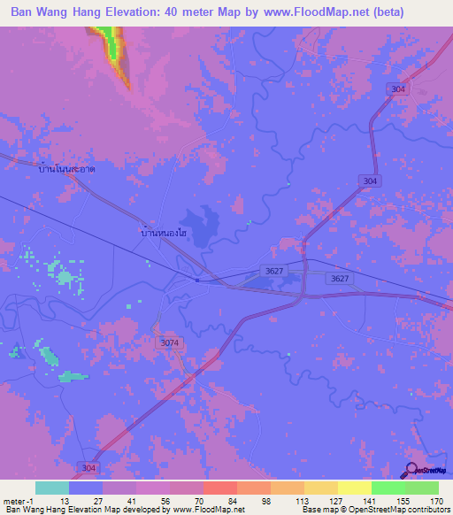 Ban Wang Hang,Thailand Elevation Map