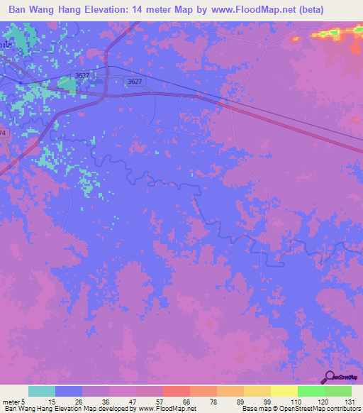 Ban Wang Hang,Thailand Elevation Map