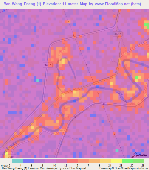 Ban Wang Daeng (1),Thailand Elevation Map